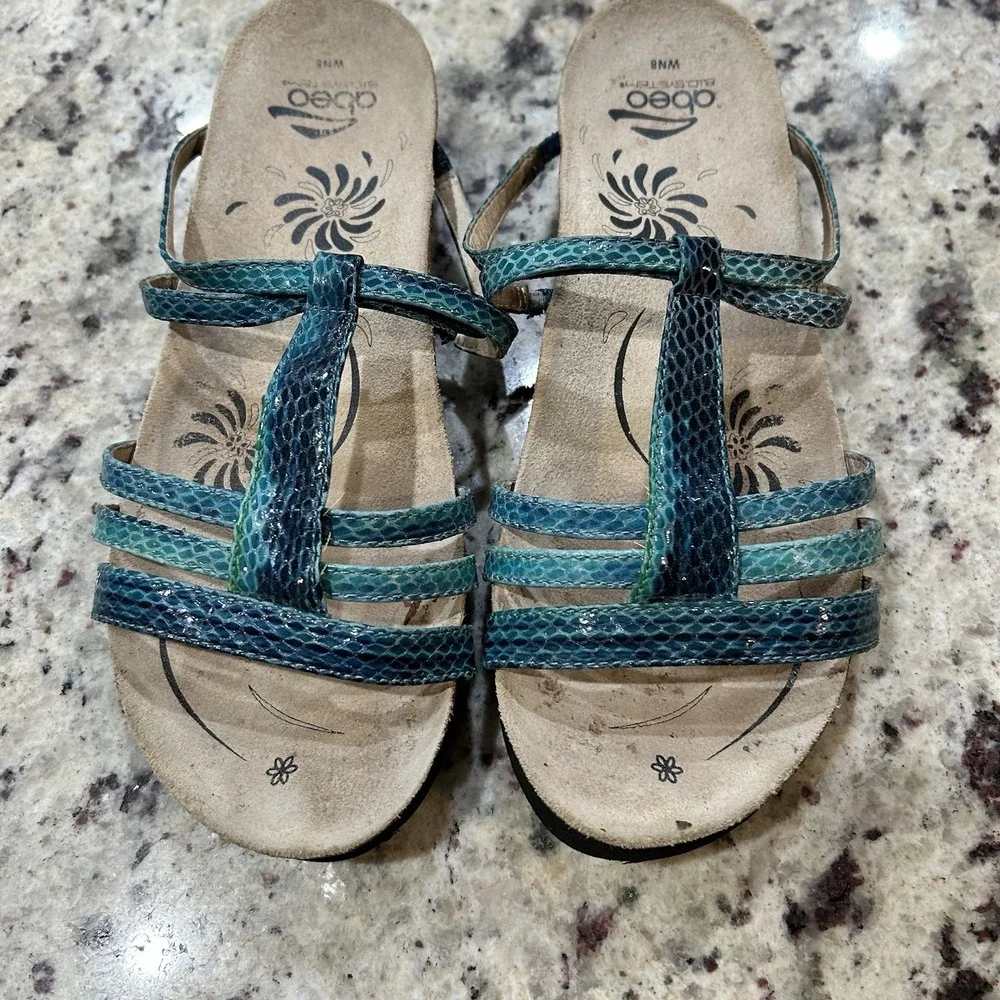 Abeo Caryse Women's Blue Snake Animal Print Sandal‎ Shoe Summer 8